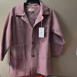 Minnie Rose Dusty Mauve Wool-Blend Button Coat